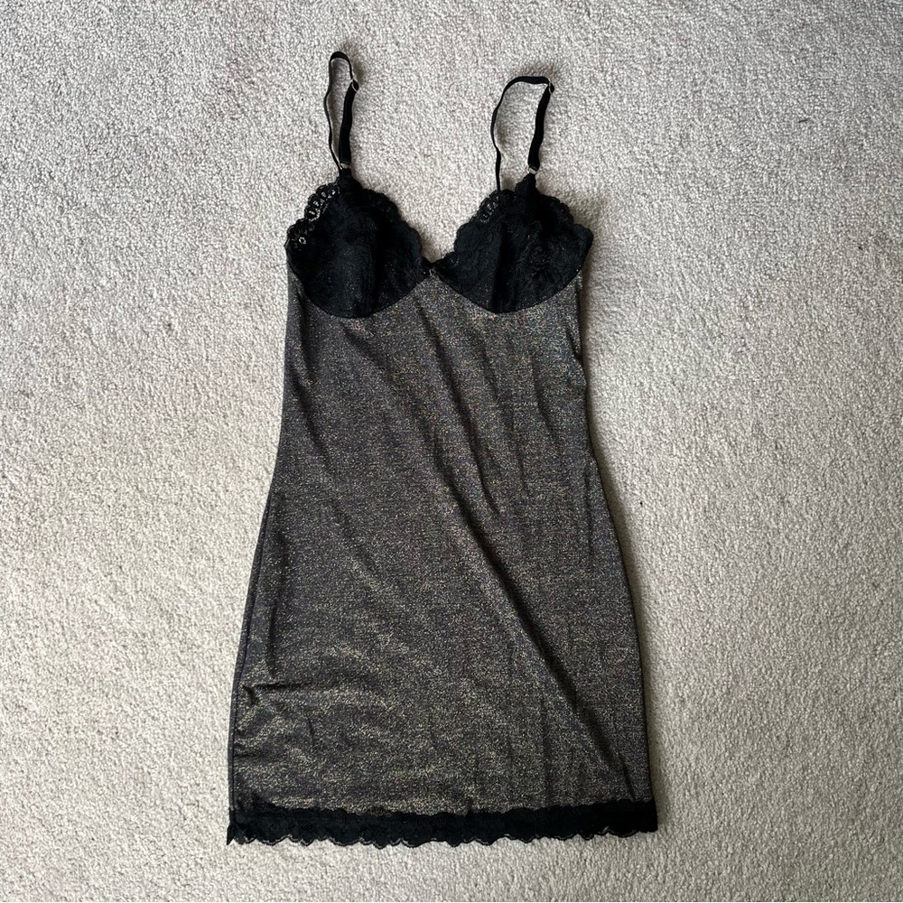 Arianne Lace Black and Gold Shimmery Form-fitting Slip‎ Dress